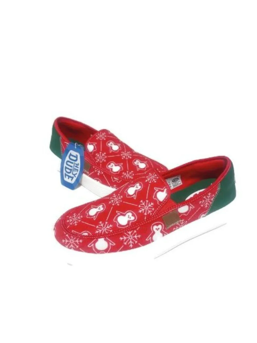 Hey Dude Sunapee Mens Size 11 Red White Penguin Casual Shoes Slip On Loafers Tee